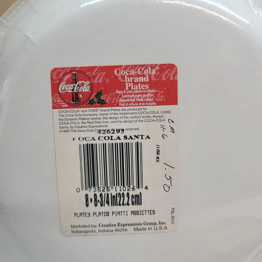 Vintage 1999 Coca-Cola Santa Christmas Paper Plates and Napkins Party Set 3pk